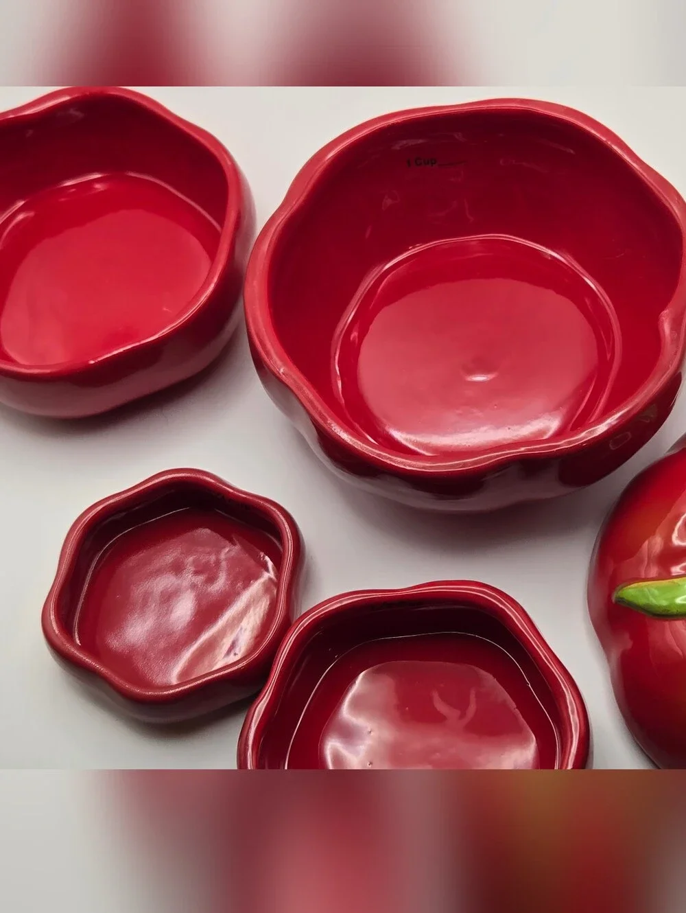 Tomato Nesting Measuting Cups Glazed Pottery Adorable Kitchsy Garden Kitchen